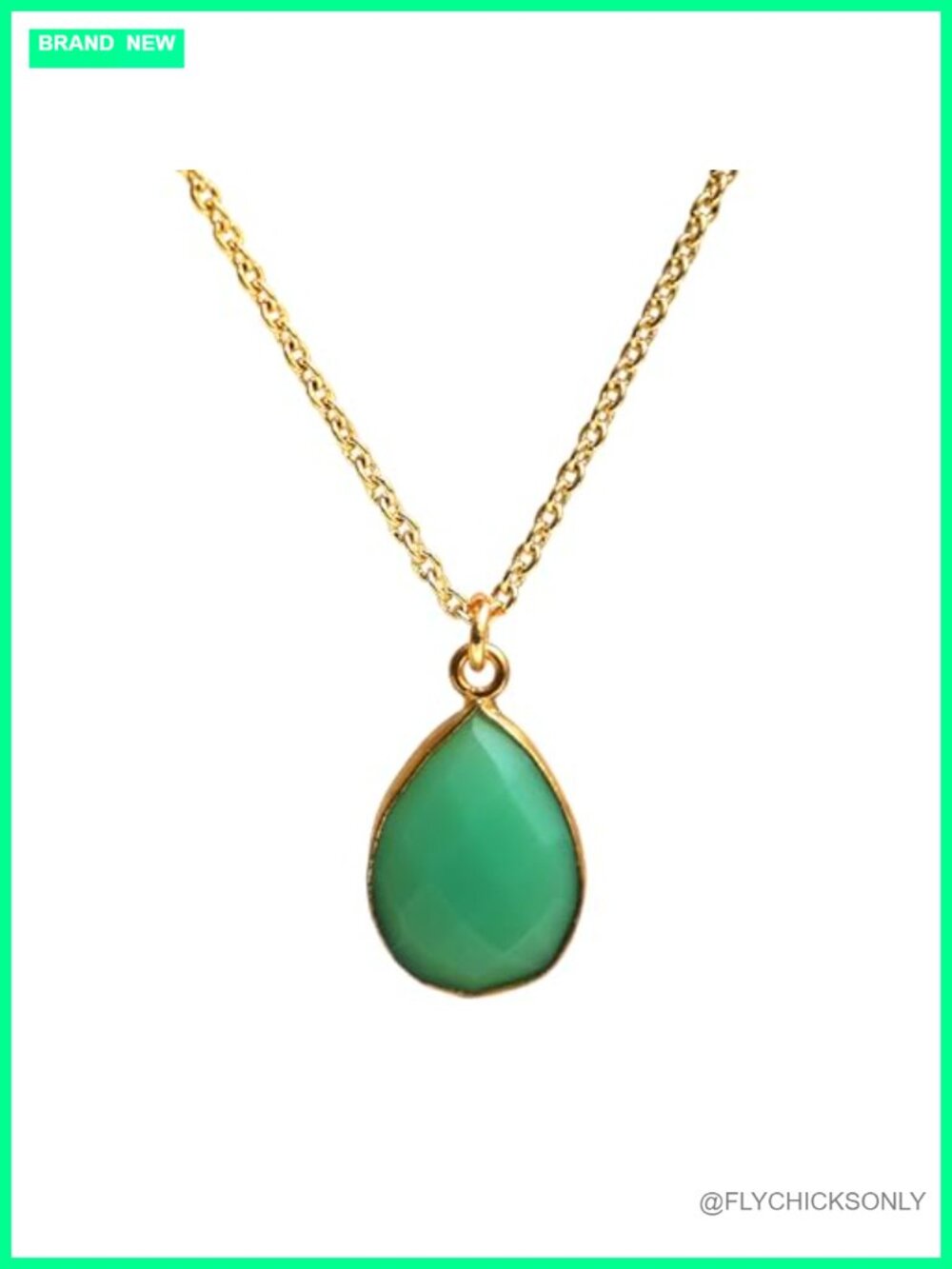Handmade Teardrop Chrysoprase Onyx Pendant Necklace Gold Plated 18 Inch